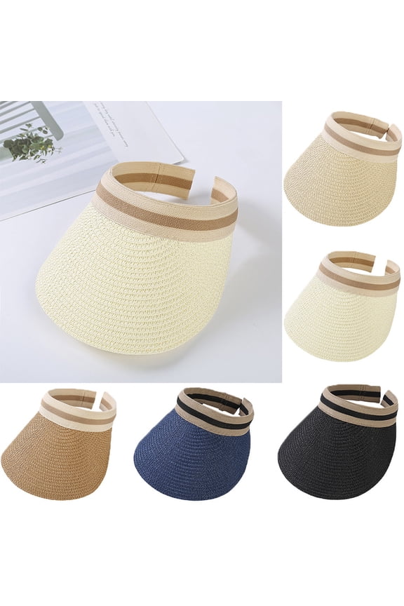 Summer Sun Visors for Women Foldable Straw Weaving Sun UV Wide Brim Adjustable Floppy Beach Sun Hats