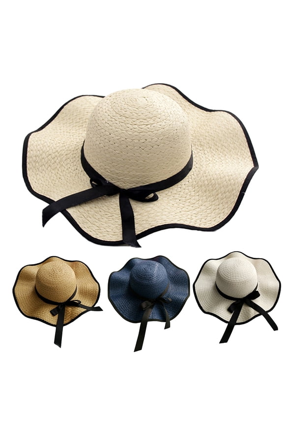 Sun Hats Floppy Foldable Bowknot Large Wide Brim Straw Women's Hats Summer Beach Cap UV Protection