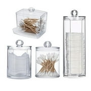 SPRING PARK Swab Holder Canisters with Lid, Bathroom Dispenser Apothecary Jars, Clear Acrylic Cotton Ball Pad Container for Cotton Swabs, Make Up Pads, Cosmetics