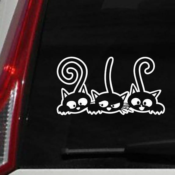 SPRING PARK Three Cute Long Tail Cat Car Vehicle Body Window Reflective Decals Sticker Decor