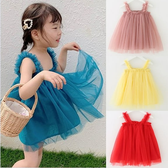 SPRING PARK Toddler Baby Girls Floral Dress Princess Birthday Party Mesh Sleeveless Tutu Skirt Clothes