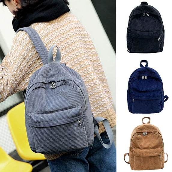 SPRING PARK Travel Laptop Backpack Women Solid Color Pocket Zip Corduroy Large Capacity Student Backpack Schoolbag
