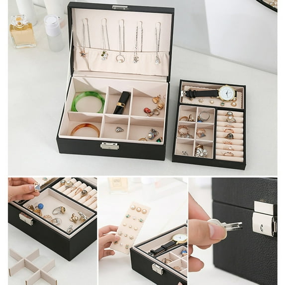 SPRING PARK Two Layer Jewelry Display Storage Holder Case Jewelry Box Organizer for Women Girls