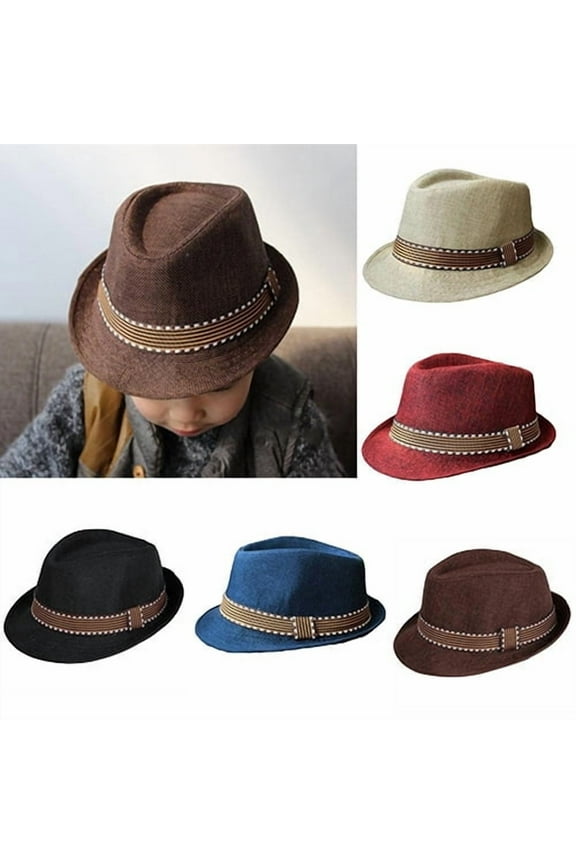 Unisex Kid Boys Girls Fashion Cool Dance Jazz Pitched Crown Classic Gentle Short Brim Hat Cap Outdoor Fedora Hat