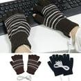 thumbnail image 1 of SPRING PARK Unisex USB Electric Heating Warm Half Finger Knit Gloves Stretchy Women Men Winter Stripe Warmer Knitted Mittens Fingerless, 1 of 7