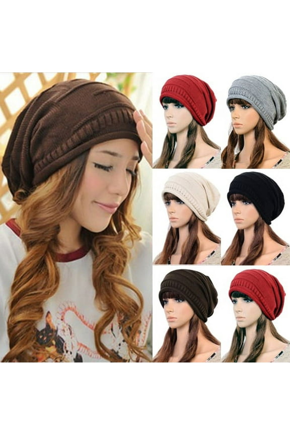 Unisex Winter Plicate Baggy Beanie Knit Casual Crochet Ski Cap Oversized warm Slouch Hat