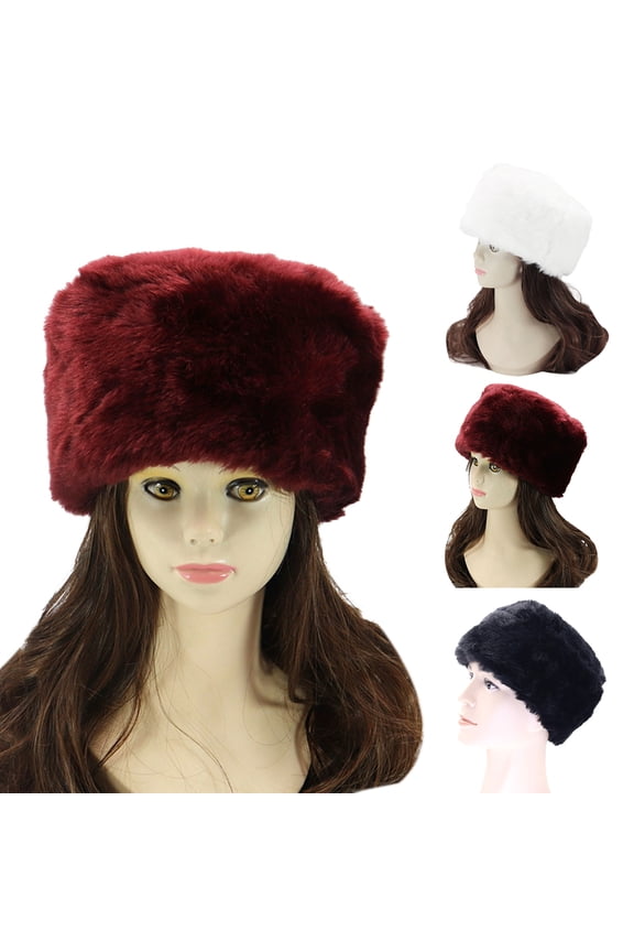 Unisex Winter Russian Style Women Men Fluffy Faux Fur Solid Color Ear Warmer Hat Classic Beanie Cap