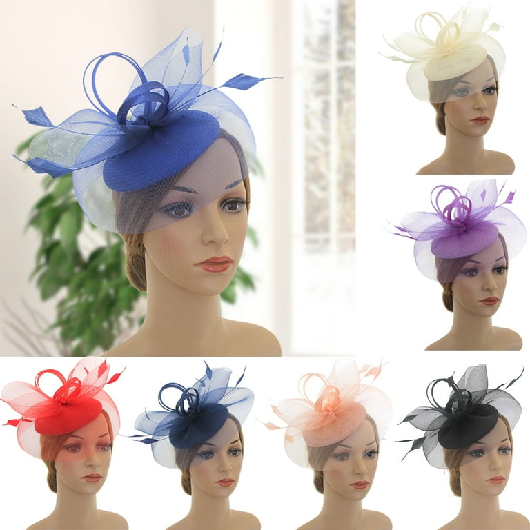 SPRING PARK Vintage Flower Shape Net Yarn Fascinator Hat Feathers Mesh Headband Tea Party for Cocktail Party