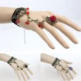 thumbnail image 1 of SPRING PARK Vintage Women Black Lace Flower Hand Harness Cuff Bracelet Chain Ring Gift, 1 of 7