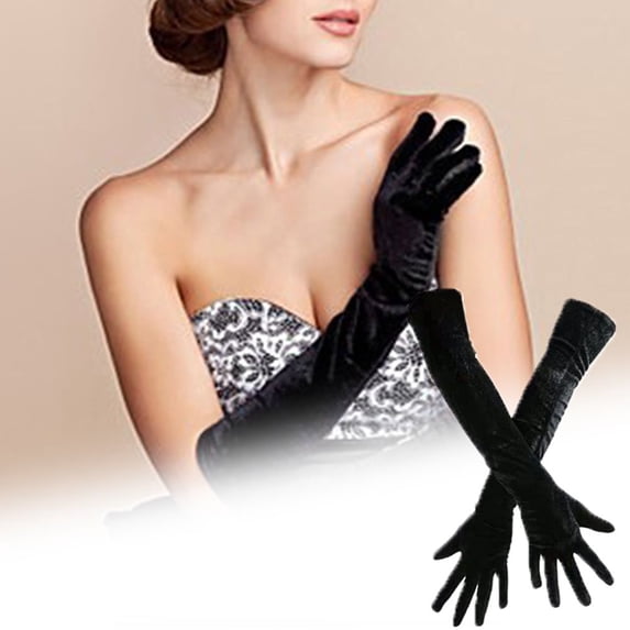SPRING PARK Vintage Women Full Finger Long Gloves Velvet Satin Gloves Opera Evening Party Gloves for Women