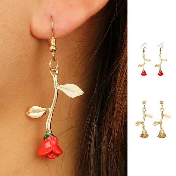 SPRING PARK Vintage Women Rose Flower Earrings Rhinestone Long Drop Earrings