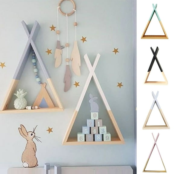 SPRING PARK Wall Mount Triangle Wooden Box Geometric Floating Shelf for Bedroom Bathroom Living Room Nursery