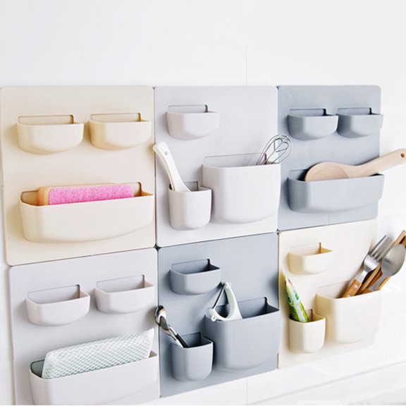 SPRING PARK Wall Mounted Non-Drilling Adhesive Bathroom Organizer Ledge Shelf for Home Decor/Kitchen/Bathroom Storage