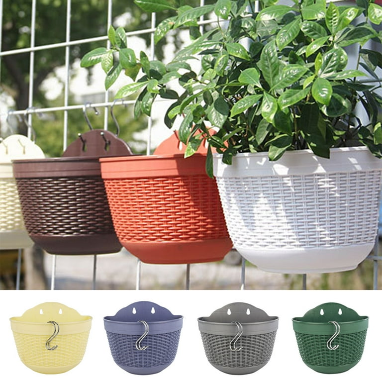 Spring Park Wall and Railing Hanging Planters with S Hooks, Plastic Pots, Indoor and Outdoor Half Round Plant Holders for Fence, Balcony or Rails