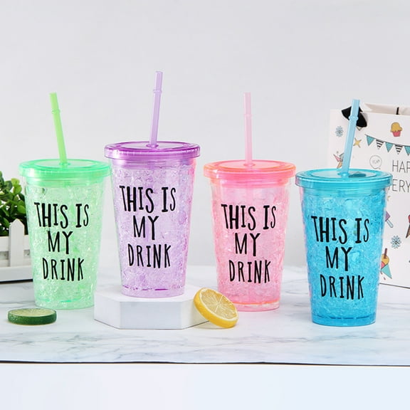 SPRING PARK Water Bottle Flash Powder With Straws Drinking Straw Cup Drinkware