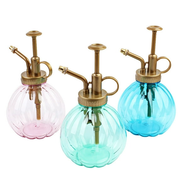 SPRING PARK Watering Spray Bottle, Tall Vintage Style Spritzer Bronze Plastic Top Pump One Hand Watering Can Glass Spary Bottle Plant Mister Glass Watering Can Indoor