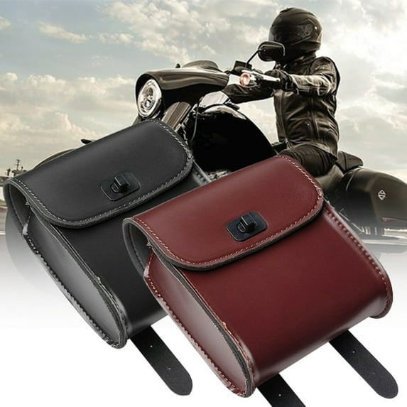 SPRING PARK Waterproof Universal Motorcycle Faux Leather Luggage Storage Side Saddle Bag