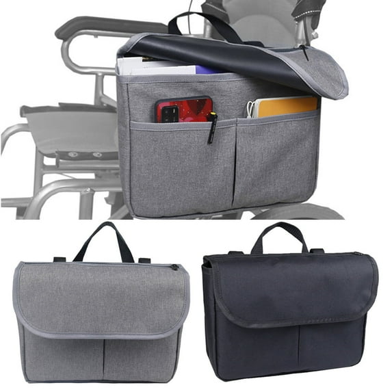 SPRING PARK Wheelchair Side Bag, Waterproof Armrest Pouch Bag with Bright Line Black Storage Organizers for Walkers, Rollators, Scooters