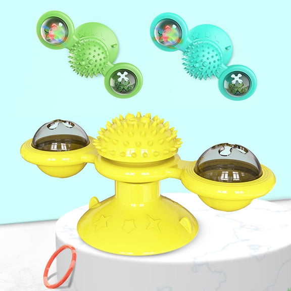 SPRING PARK Windmill Cat Toy with with Catnip Ball and Lighting LED Ball, Turntable Rotating Interactive Cat Whirling Toys with Suction Cup