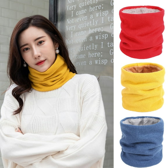 SPRING PARK Winter Women Double Layer Fleece Neck Ring Gaiter Neck Warmer Scarf Neckwear Knitting Scarf