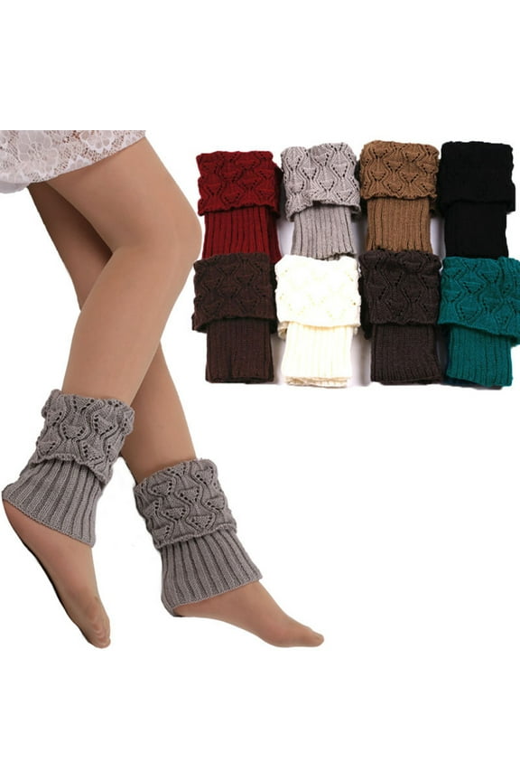 Winter Women Solid Color Casual Cuffed Crochet Boot Cuffs Socks Knit Toppers Elastic Leg Warmers