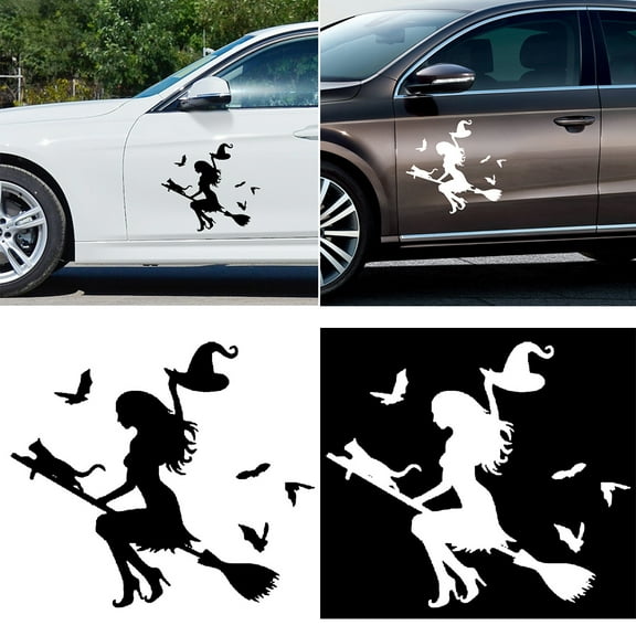 SPRING PARK Witch On Flying Broom Car Auto Sticker Bumper Window Laptop Halloween DIY Decal