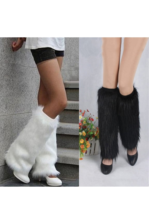 Women Adult Elegant Winter Fashion Solid Color Middle Knee Boot Covers Warm Furry Faux Fur Outdoor Leg Warmers Socks