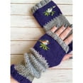 thumbnail image 1 of SPRING PARK Women Autumn Winter Bird Embroidered Thick Adjustable Gloves Knit Fingerless Color Block Mitten, 1 of 2