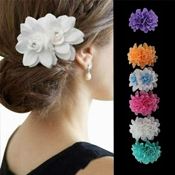 SPRING PARK Women Double Flower Hairpin Bridal Hair Clip Rose Flower Wedding Party Accessory