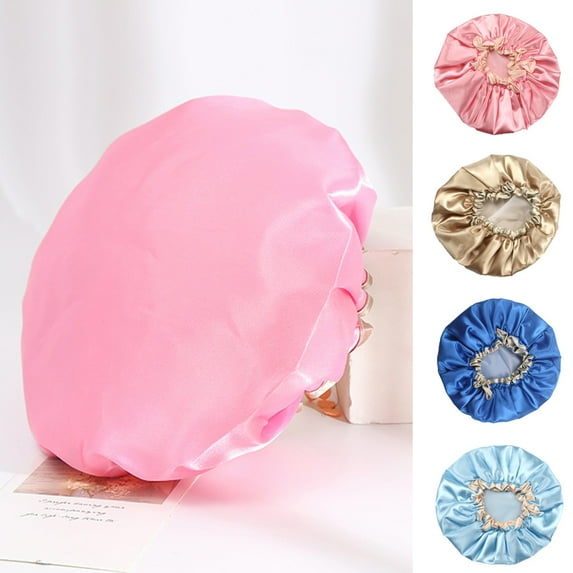 SPRING PARK Women Double Layers Shower Cap Bath Hat Hair Reusable Elastic Cover Waterproof