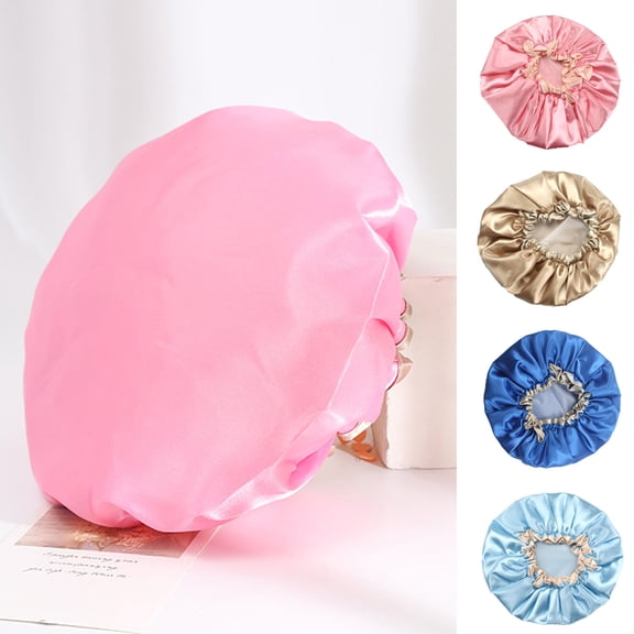 SPRING PARK Women Double Layers Shower Cap Bath Hat Hair Reusable Elastic Cover Waterproof