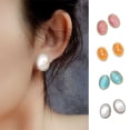 thumbnail image 1 of SPRING PARK Women Earrings Oval Crystal Shiny Rhinestone Fake Studs Stud Non Pierced Ear Clips, 1 of 8