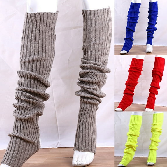 SPRING PARK Women Elastic Candy Color Warm Thigh High Knitted Long Yoga Socks Footless Over Knee Elastic Stockings