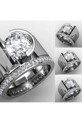 Women Exquisite Rings Round Rhinestone Inlaid Wide Band Geometric Ring Jewellery Gift