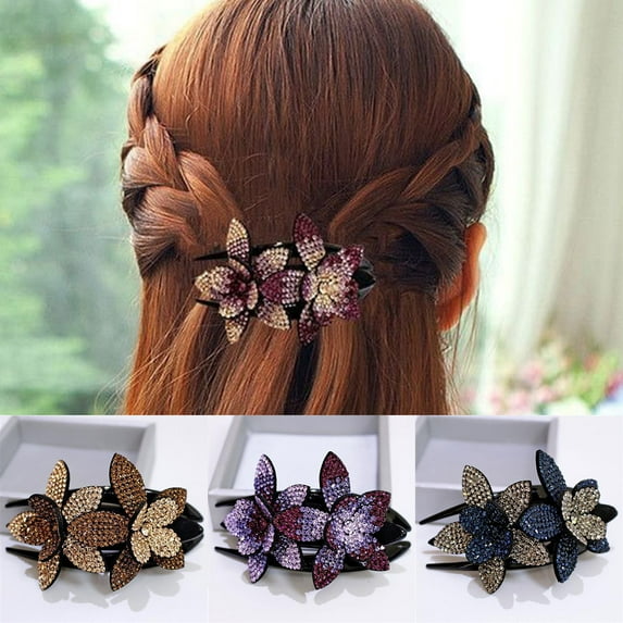 SPRING PARK Women Fashion Double Flower Duckbill Rhinestone Hair Clip Vintage Hairpin Barrette Headdress