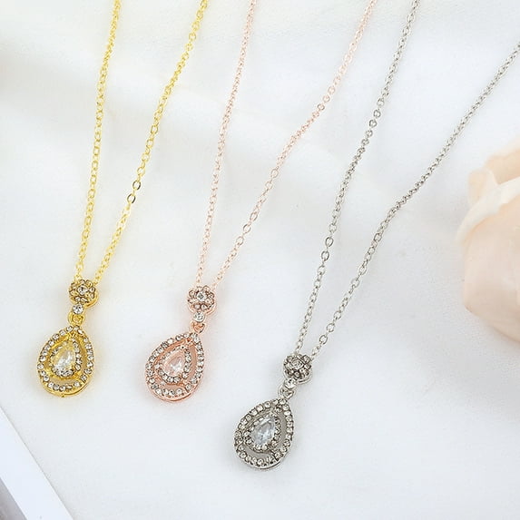 SPRING PARK Women Fashion Rhinestone Decor Water Drop Shaped Necklace Jewelry Gift