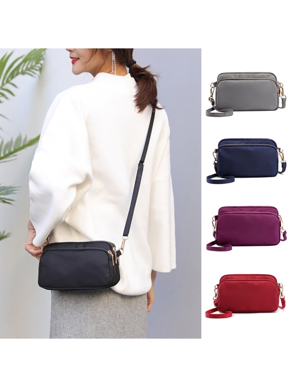 Women Fashion Solid Color Zipper Waterproof Nylon Shoulder Bag Female Crossbody