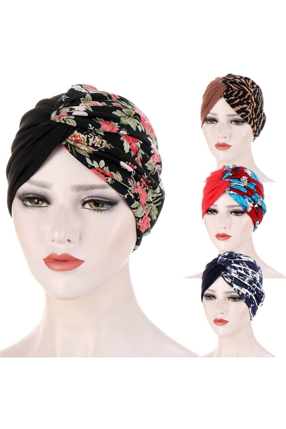 Women Fashion Splicing Design Cotton Turban Muslim Women Headwear Cap Knot Hat Head Wrap
