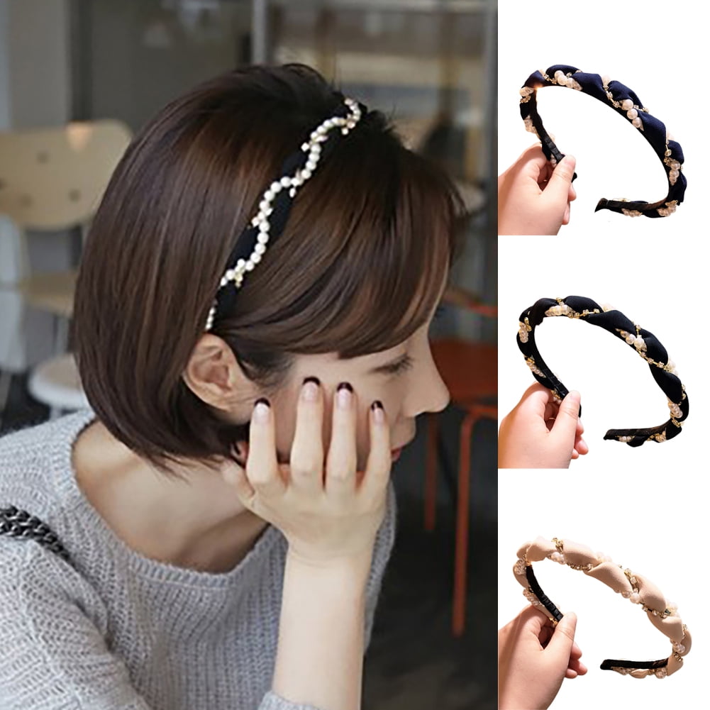 SPRING PARK Women Faux Pearl Crystal Head Wear Hoop Headband  display picture 2