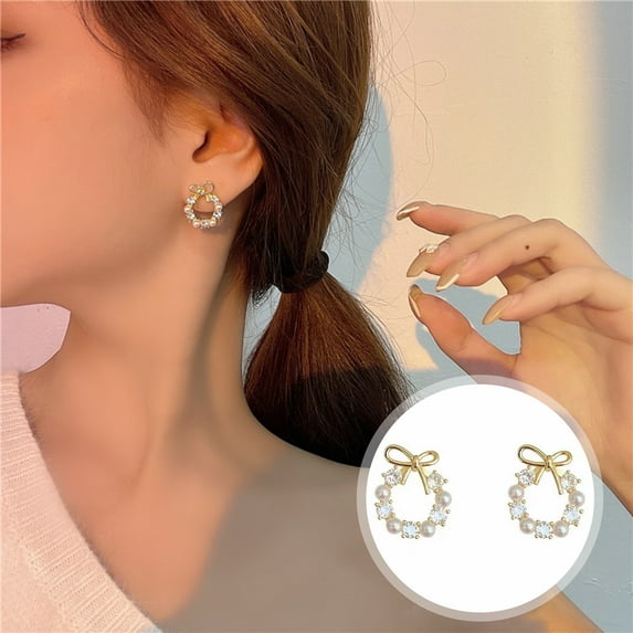 SPRING PARK Women Faux Pearl Stud Earrings For Simple Bow Small Fashion Ear Jewelry