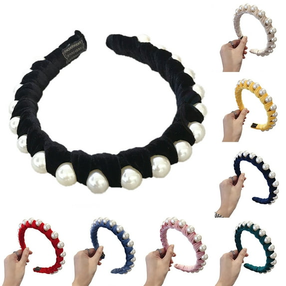 SPRING PARK Women Faux Pearls Headband Sports Hair Band Wide Head Hair Hoop Accessory