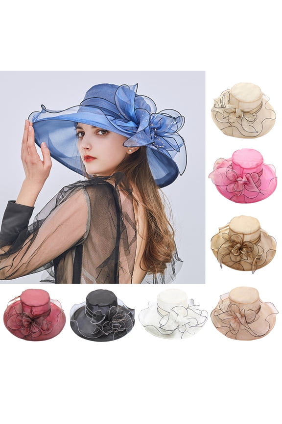 Women Foldable Wide Brim Kentcky Derby Church Hat Dress Fascinator Bridal Organza Tea Party Wedding Hat