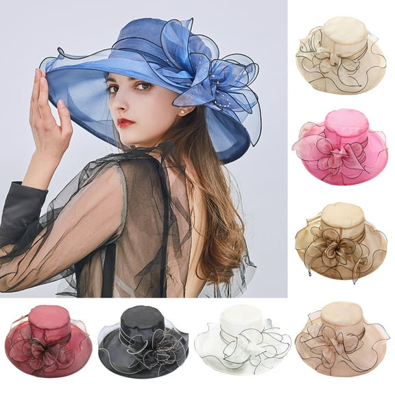 SPRING PARK Women Foldable Wide Brim Kentcky Derby Church Hat Dress Fascinator Bridal Organza Tea Party Wedding Hat