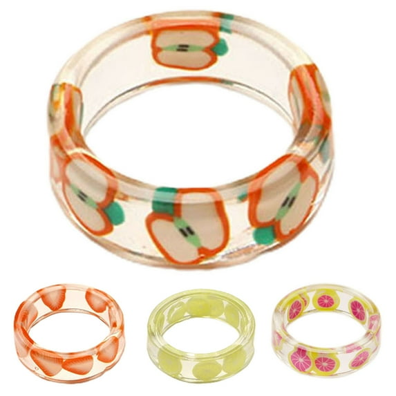 SPRING PARK Women Fruit Pattern Ring Women's Cute Transparent Resin Finger Ring