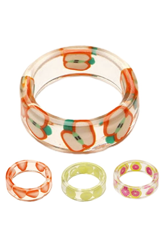 Women Fruit Pattern Ring Women's Cute Transparent Resin Finger Ring