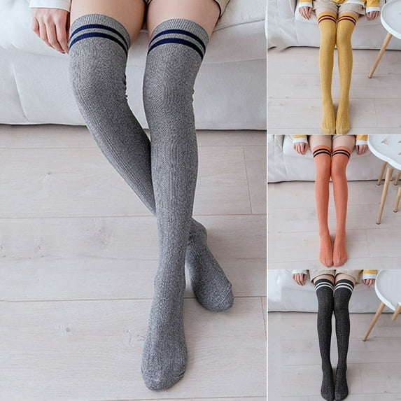 SPRING PARK Women High Thigh Socks Color Block Striped Over Knee Tights Long Stocking Knee High Leg Warmer