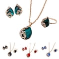 thumbnail image 1 of SPRING PARK Women Jewelry Set Shiny Peacock Rhinestone Necklace Earrings Ring Gift Water Drop Shaped Set, 1 of 8