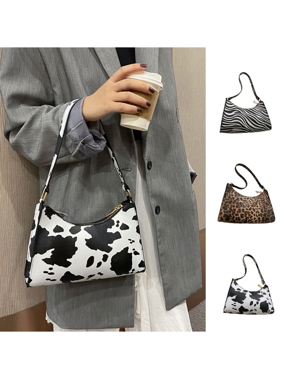 Women Leopard Print Stripe Handbag Faux Leather Tote Underarm Bag Messenger Bag