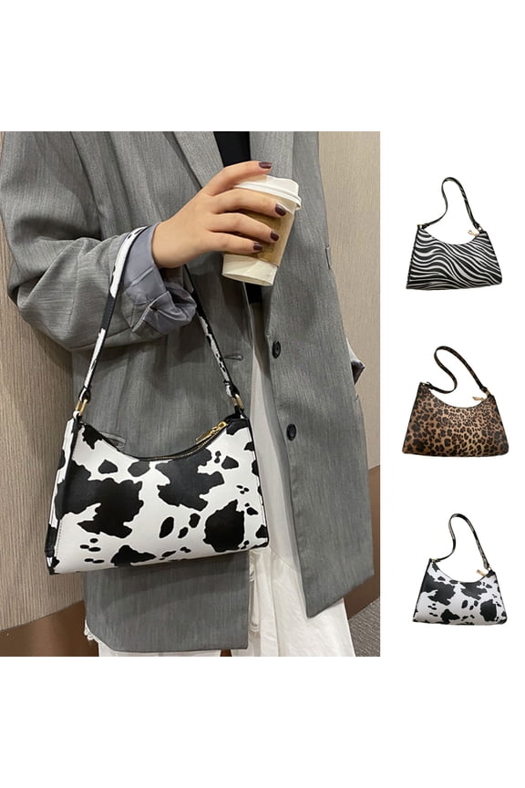 Women Leopard Print Stripe Handbag Faux Leather Tote Underarm Bag Messenger Bag