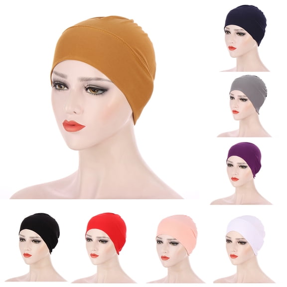 SPRING PARK Women Muslim Solid Color Soft Elastic Bandanna Turban Cap Head Scarf Cover Hat Headdress